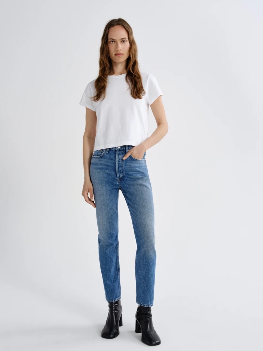 AGOLDE Riley High Rise Straight Crop Jeans Size 27 Frequency Distressed Denim